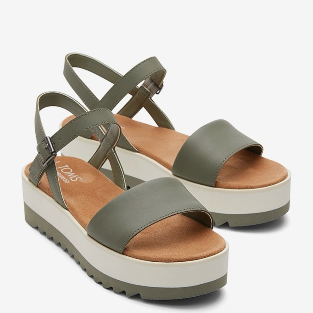 Toms Green Sandals with Platform Design